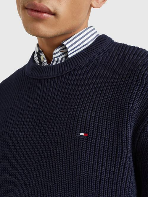 Tommy Hilfiger Ribbed Crew Neck Relaxed Fit Jumper Pulóverek Férfi Kék | TH780NOD