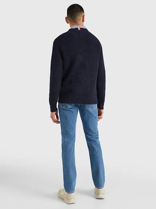 Tommy Hilfiger Ribbed Crew Neck Relaxed Fit Jumper Pulóverek Férfi Kék | TH780NOD