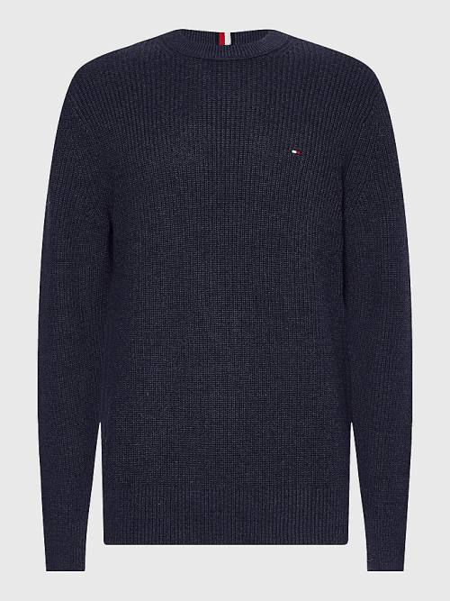 Tommy Hilfiger Ribbed Crew Neck Relaxed Fit Jumper Pulóverek Férfi Kék | TH780NOD