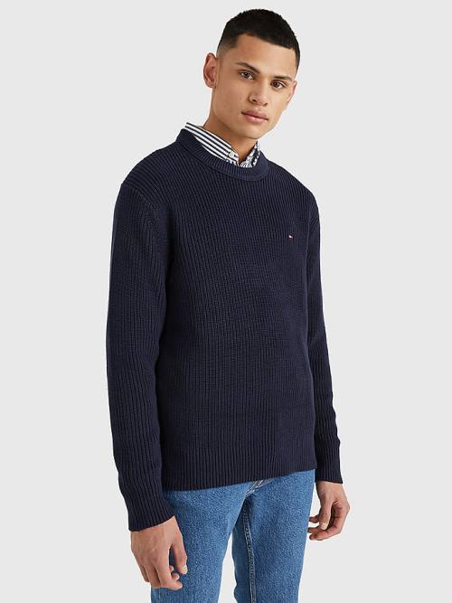 Tommy Hilfiger Ribbed Crew Neck Relaxed Fit Jumper Pulóverek Férfi Kék | TH780NOD