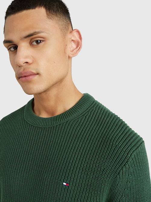 Tommy Hilfiger Ribbed Crew Neck Relaxed Fit Jumper Pulóverek Férfi Zöld | TH916QZF