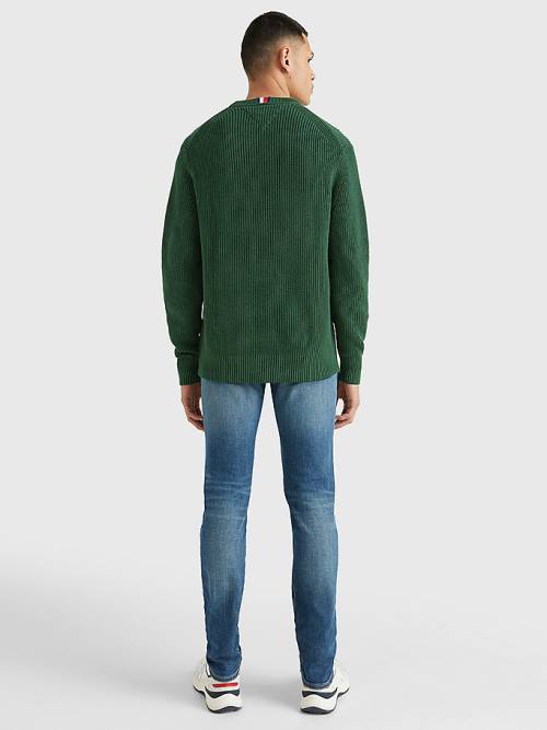 Tommy Hilfiger Ribbed Crew Neck Relaxed Fit Jumper Pulóverek Férfi Zöld | TH916QZF