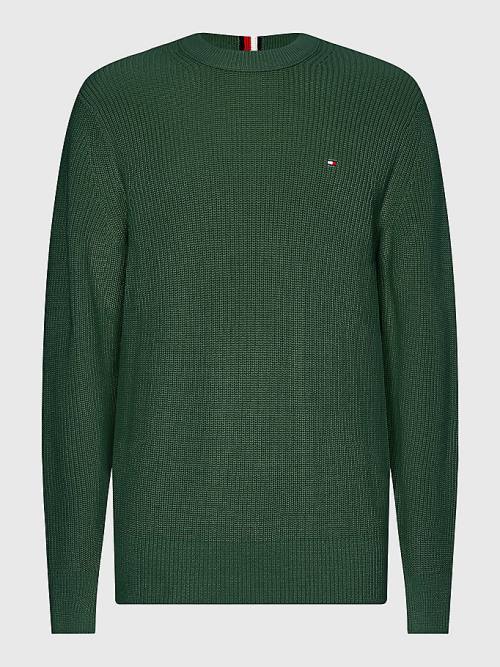 Tommy Hilfiger Ribbed Crew Neck Relaxed Fit Jumper Pulóverek Férfi Zöld | TH916QZF