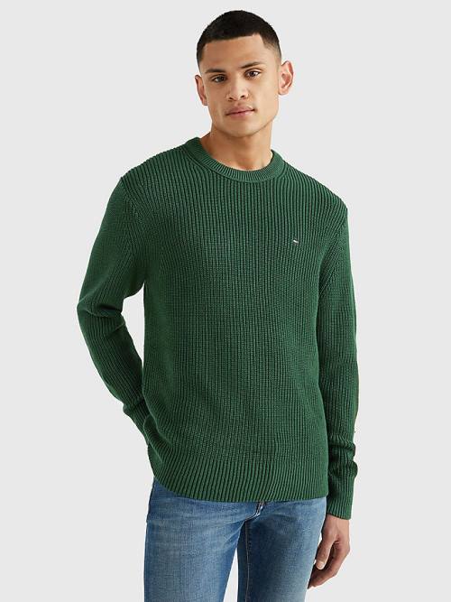 Tommy Hilfiger Ribbed Crew Neck Relaxed Fit Jumper Pulóverek Férfi Zöld | TH916QZF