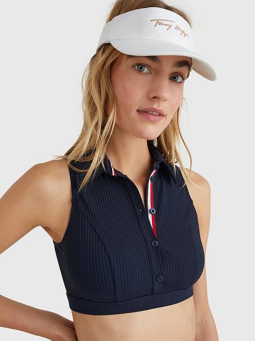 Tommy Hilfiger Ribbed Crop Polo Fürdőruha Női Kék | TH625AQV