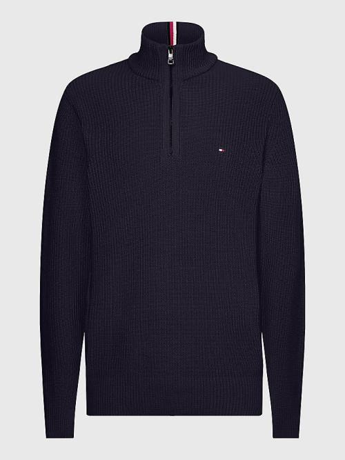 Tommy Hilfiger Ribbed Half-Zip Relaxed Fit Jumper Pulóverek Férfi Kék | TH602IBH