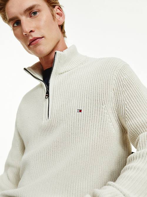 Tommy Hilfiger Ribbed Half-Zip Relaxed Fit Jumper Pulóverek Férfi Bézs | TH629CSV