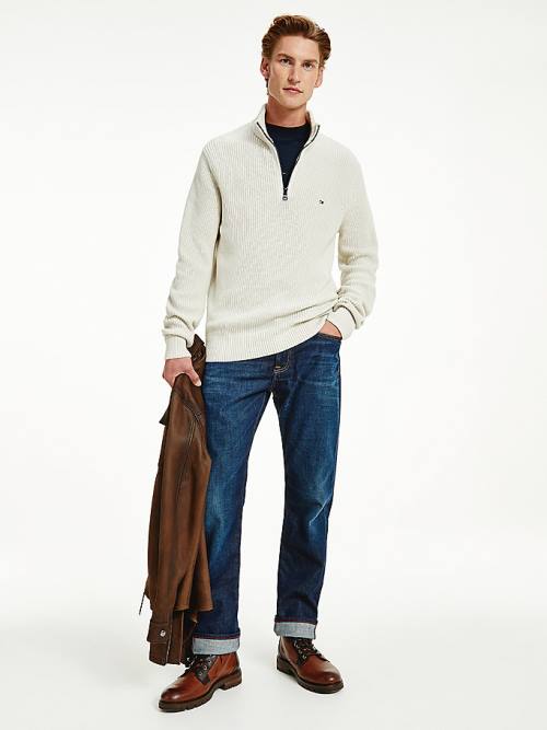 Tommy Hilfiger Ribbed Half-Zip Relaxed Fit Jumper Pulóverek Férfi Bézs | TH629CSV