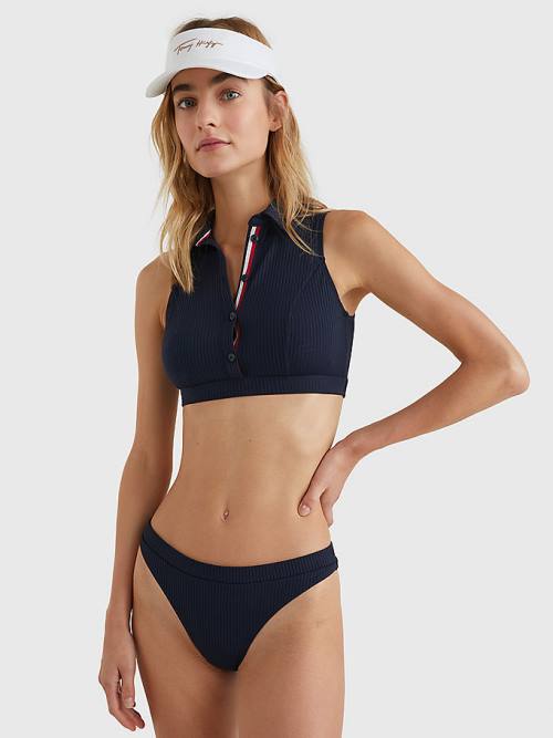 Tommy Hilfiger Ribbed High Leg Bikini Bottoms Fürdőruha Női Kék | TH164RNM