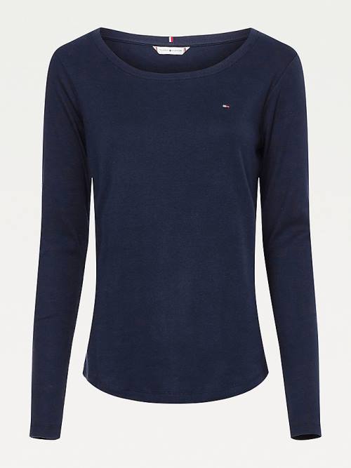 Tommy Hilfiger Ribbed Long Sleeve Slim Fit Póló Női Kék | TH519AUM