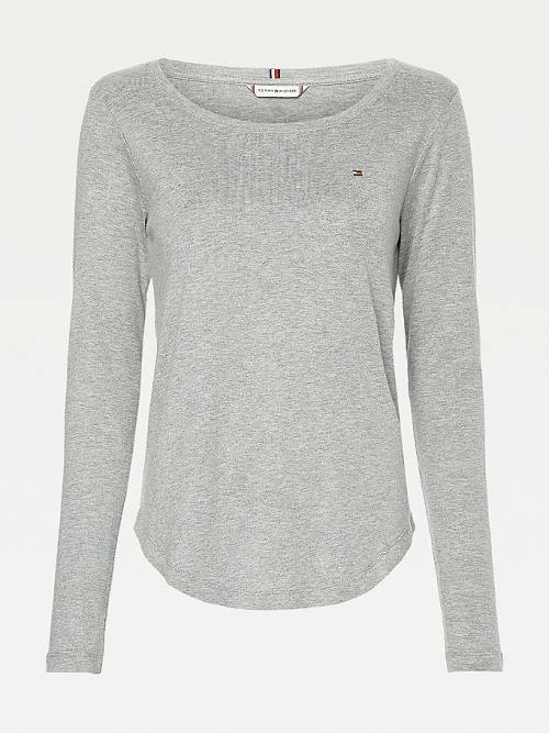 Tommy Hilfiger Ribbed Long Sleeve Slim Fit Póló Női Szürke | TH946KCY