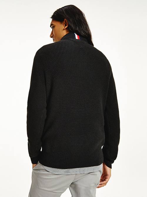 Tommy Hilfiger Ribbed Mock Turtleneck Relaxed Fit Jumper Pulóverek Férfi Fekete | TH372TMQ