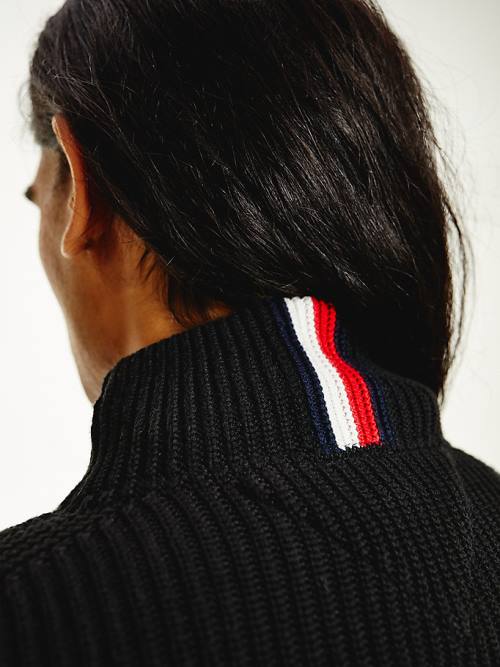 Tommy Hilfiger Ribbed Mock Turtleneck Relaxed Fit Jumper Pulóverek Férfi Fekete | TH372TMQ