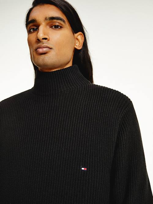 Tommy Hilfiger Ribbed Mock Turtleneck Relaxed Fit Jumper Pulóverek Férfi Fekete | TH372TMQ