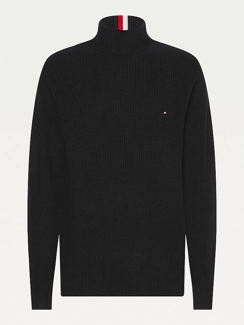 Tommy Hilfiger Ribbed Mock Turtleneck Relaxed Fit Jumper Pulóverek Férfi Fekete | TH372TMQ