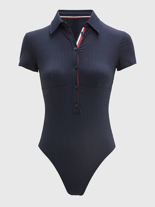 Tommy Hilfiger Ribbed Polo One Piecesuit Fürdőruha Női Kék | TH386ZKO