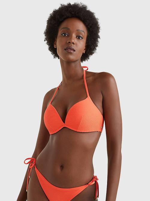 Tommy Hilfiger Ribbed Push Up Bikini Top Fürdőruha Női Piros | TH946ZOB