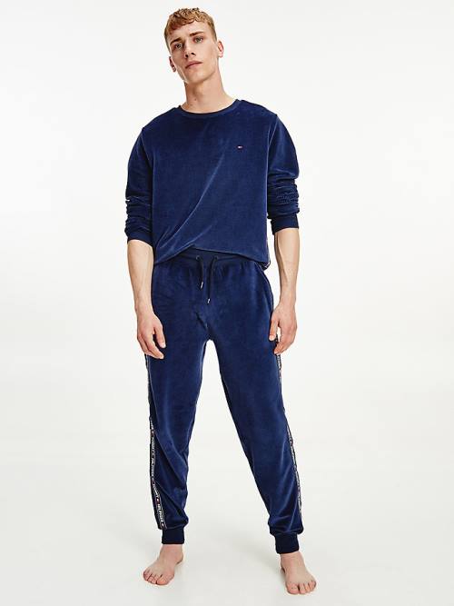 Tommy Hilfiger Ribbed Texture Joggers Pizsama Férfi Kék | TH158NYK