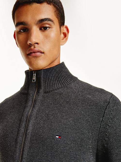 Tommy Hilfiger Ribbed Texture Zip-Thru Cardigan Pulóverek Férfi Szürke | TH805ATR