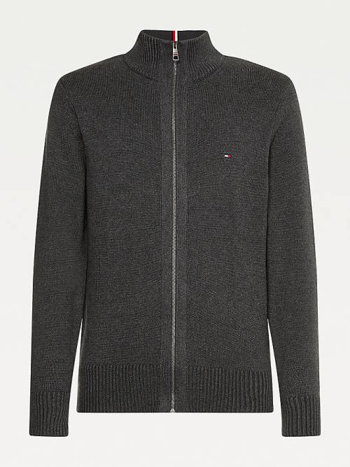 Tommy Hilfiger Ribbed Texture Zip-Thru Cardigan Pulóverek Férfi Szürke | TH805ATR