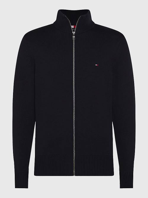 Tommy Hilfiger Ribbed Texture Zip-Thru Cardigan Pulóverek Férfi Kék | TH914LJO