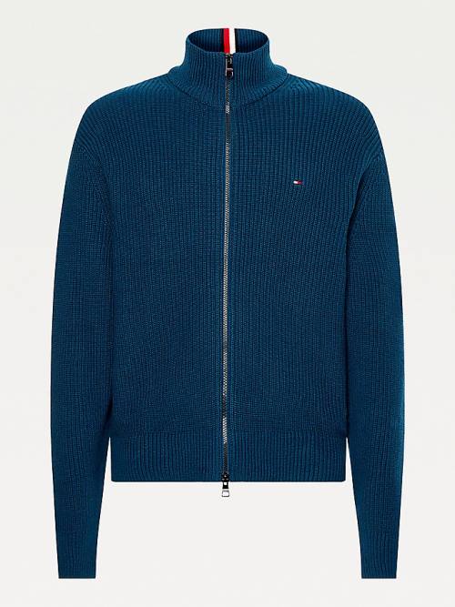 Tommy Hilfiger Ribbed Zip-Thru Relaxed Fit Jumper Pulóverek Férfi Kék | TH049AIO