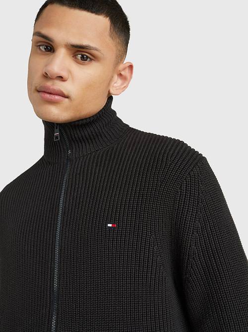 Tommy Hilfiger Ribbed Zip-Thru Relaxed Fit Jumper Pulóverek Férfi Fekete | TH873AVZ