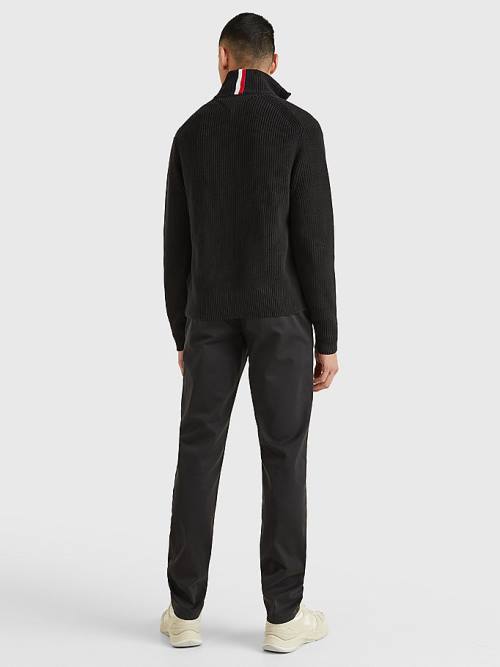 Tommy Hilfiger Ribbed Zip-Thru Relaxed Fit Jumper Pulóverek Férfi Fekete | TH873AVZ