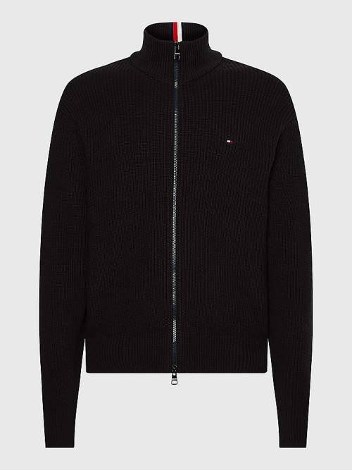 Tommy Hilfiger Ribbed Zip-Thru Relaxed Fit Jumper Pulóverek Férfi Fekete | TH873AVZ