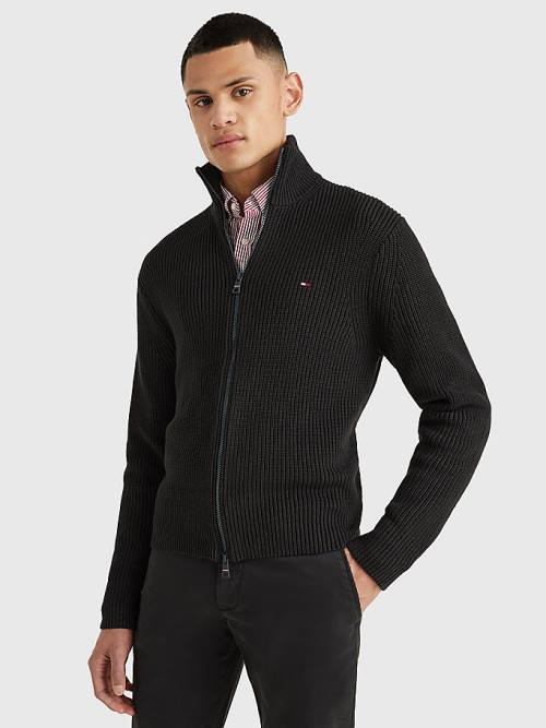 Tommy Hilfiger Ribbed Zip-Thru Relaxed Fit Jumper Pulóverek Férfi Fekete | TH873AVZ