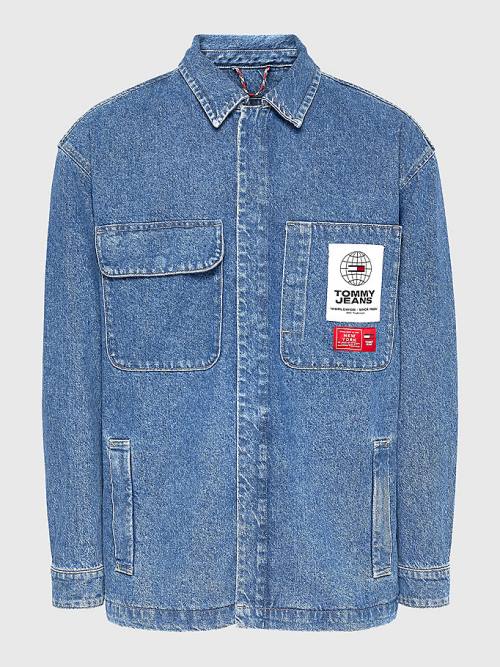 Tommy Hilfiger Rigid Denim Shirt Kabát Férfi Denim | TH641FQN