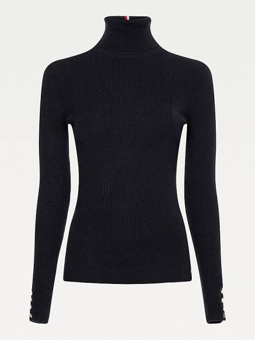 Tommy Hilfiger Roll Neck Jumper Pulóverek Női Fekete | TH684PKA