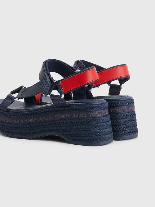 Tommy Hilfiger Rope Éktalpú Heel Bőr Szandál Női Kék | TH103IRF