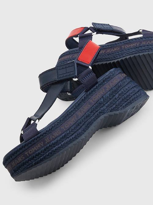 Tommy Hilfiger Rope Éktalpú Heel Bőr Szandál Női Kék | TH103IRF