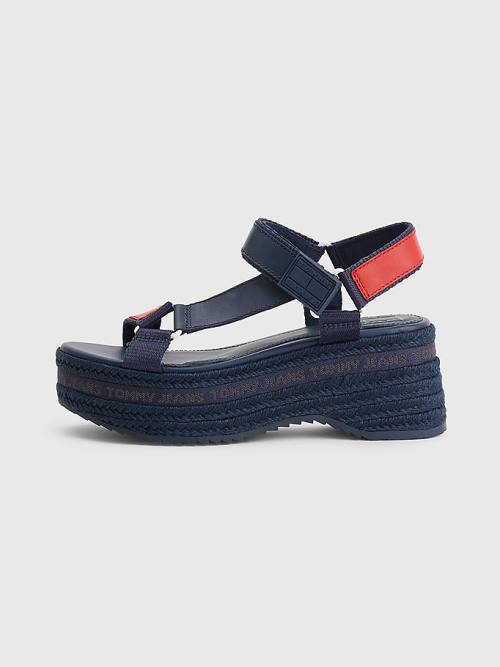 Tommy Hilfiger Rope Éktalpú Heel Bőr Szandál Női Kék | TH103IRF