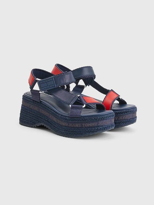 Tommy Hilfiger Rope Éktalpú Heel Bőr Szandál Női Kék | TH103IRF