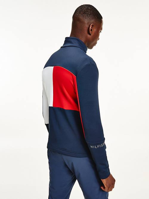 Tommy Hilfiger Rossignol Colour-Blocked Zip-Thru Base Layer Pulóver Férfi Kék | TH082MBP