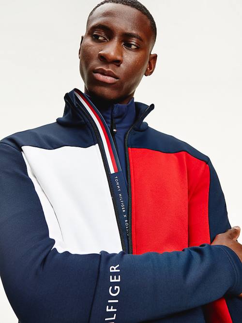 Tommy Hilfiger Rossignol Colour-Blocked Zip-Thru Base Layer Pulóver Férfi Kék | TH082MBP