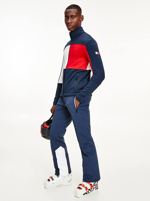 Tommy Hilfiger Rossignol Colour-Blocked Zip-Thru Base Layer Pulóver Férfi Kék | TH082MBP