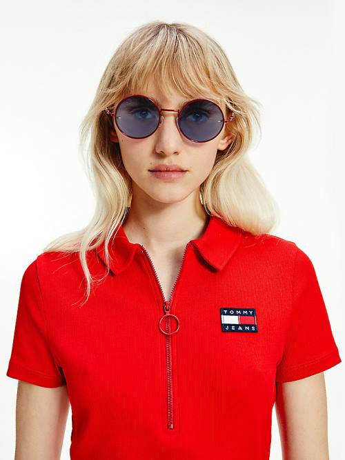 Tommy Hilfiger Round Frame Napszemüveg Férfi Piros | TH682KNV