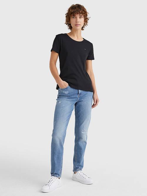 Tommy Hilfiger Round Neck Slim Fit Póló Női Fekete | TH084RVH