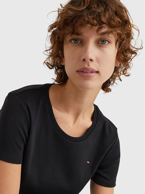 Tommy Hilfiger Round Neck Slim Fit Póló Női Fekete | TH084RVH