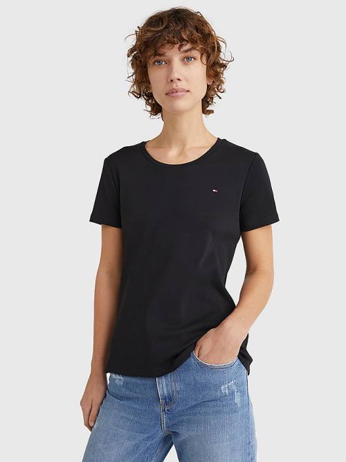 Tommy Hilfiger Round Neck Slim Fit Póló Női Fekete | TH084RVH