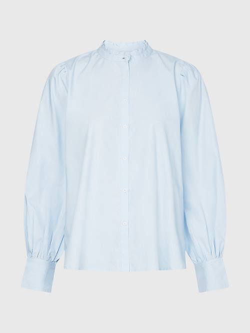 Tommy Hilfiger Ruffled Mandarin Collar Relaxed Fit Blúz Női Kék | TH274NUI