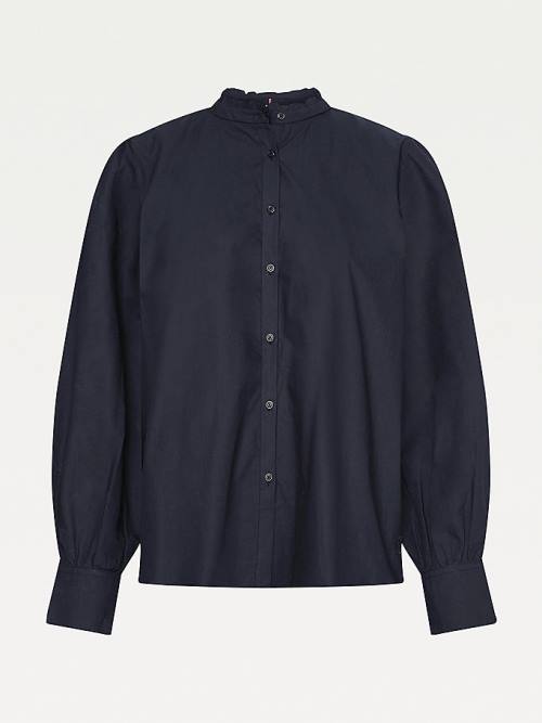 Tommy Hilfiger Ruffled Mandarin Collar Relaxed Fit Blúz Női Fekete | TH726EOT