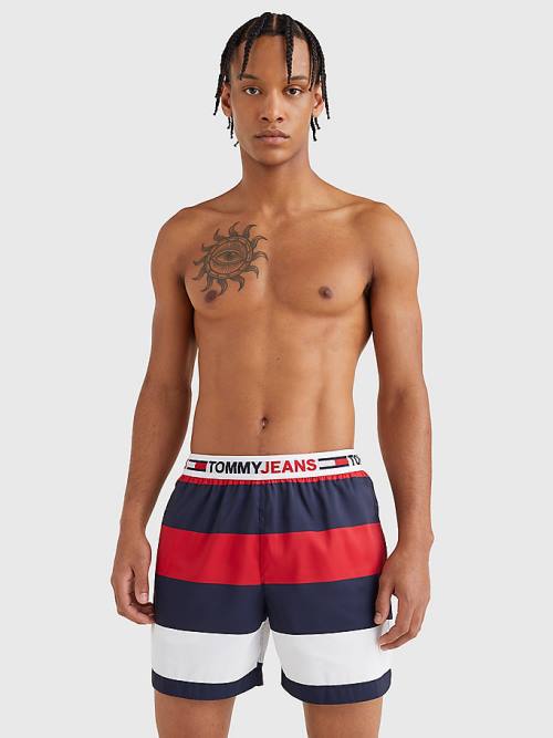 Tommy Hilfiger Rugby Stripe Mid Length Shorts Fürdőruha Férfi Piros | TH295WBM