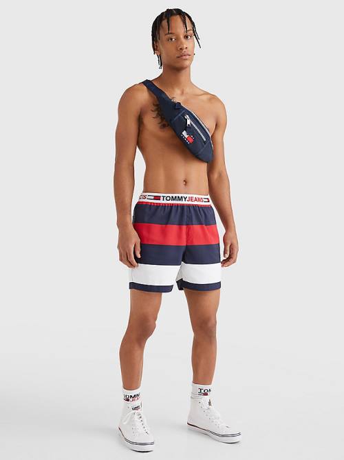 Tommy Hilfiger Rugby Stripe Mid Length Shorts Fürdőruha Férfi Piros | TH295WBM