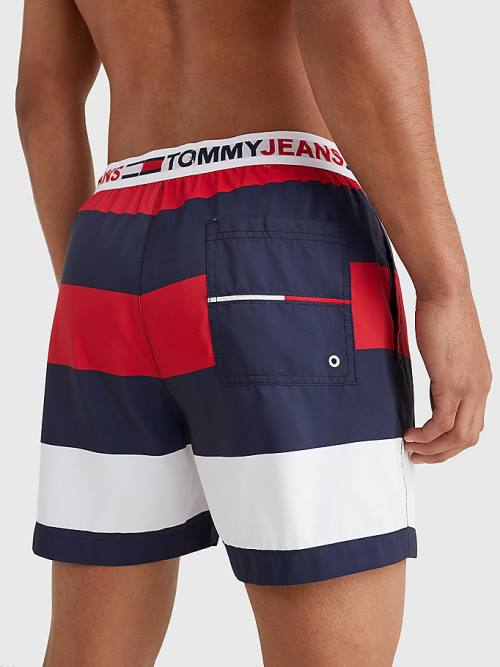 Tommy Hilfiger Rugby Stripe Mid Length Shorts Fürdőruha Férfi Piros | TH295WBM