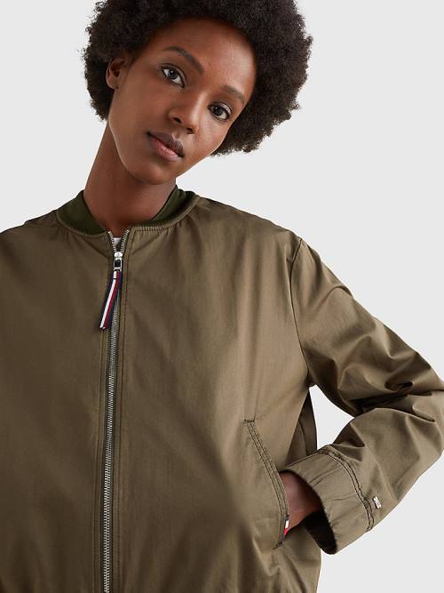 Tommy Hilfiger Sateen Relaxed Fit Bomber Kabát Női Khaki | TH425ZIR