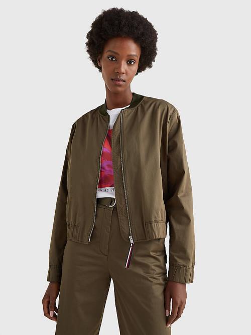 Tommy Hilfiger Sateen Relaxed Fit Bomber Kabát Női Khaki | TH425ZIR